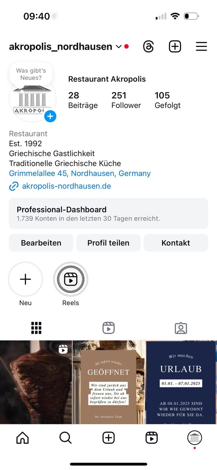 Früherer Screenshot des Instagram-Profils von Restaurant Akropolis